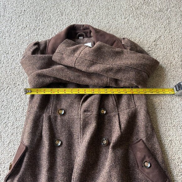 Jessica Simpson Tweed Coat M Brown Pink  Double Breasted Faux Suede Y2K Warm - Picture 11 of 12